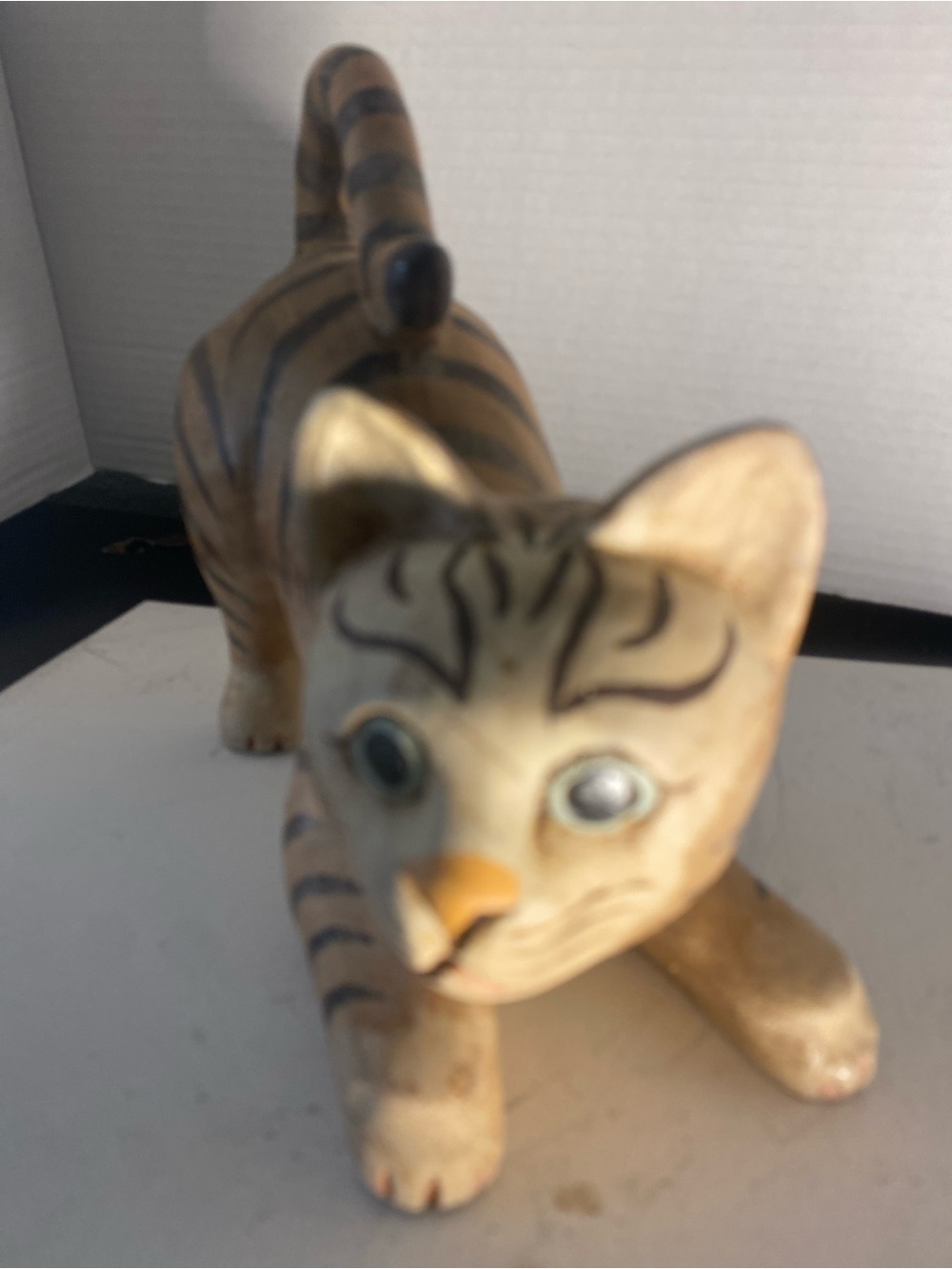 Hand-Painted wood Cat Figurine in Tan and Black made in Thailand